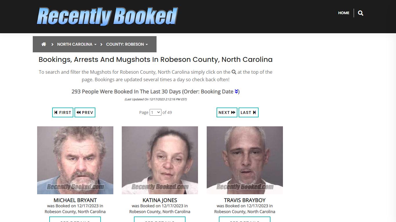 Bookings, Arrests and Mugshots in Robeson County, North Carolina